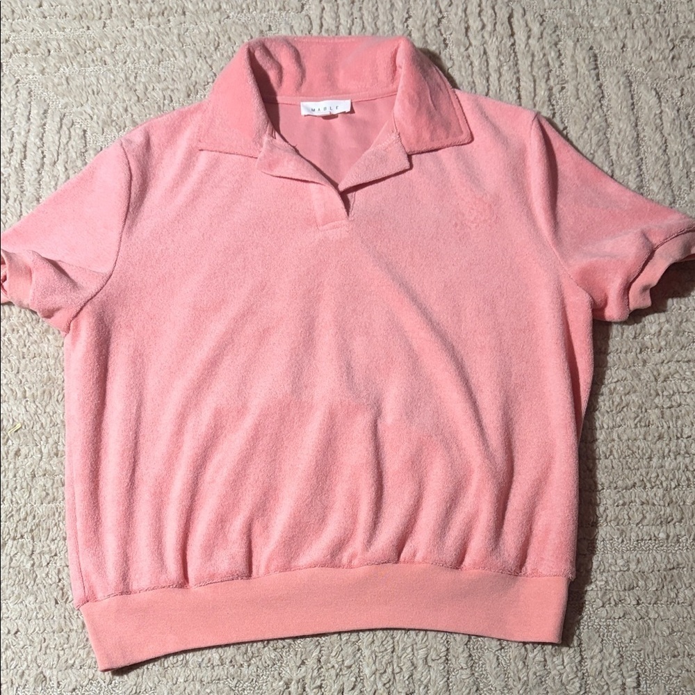 MABLE Terry Cloth Collared Short Set Preppy Casual Top: small Bottoms: large - Picture 5 of 16